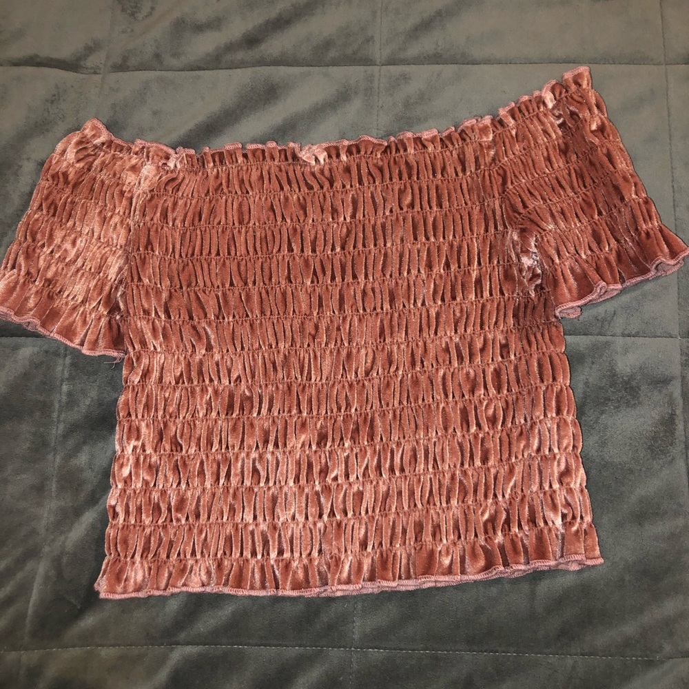 Off the shoulder pink velvet top